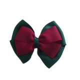 School uniform hair accessories Double Cherish Bow - Hunter Green Forest Green Base & Centre Ribbon Burgundy - Pinkberry Kisses