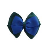 School uniform hair accessories Double Cherish Bow - Hunter Green Forest Green Base & Centre Ribbon Electric Blue - Pinkberry Kisses