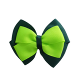 School uniform hair accessories Double Cherish Bow - Hunter Green Forest Green Base & Centre Ribbon Key Lime - Pinkberry Kisses