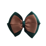 School uniform hair accessories Double Cherish Bow - Hunter Green Forest Green Base & Centre Ribbon Natural - Pinkberry Kisses