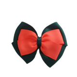 School uniform hair accessories Double Cherish Bow - Hunter Green Forest Green Base & Centre Ribbon Neon Orange - Pinkberry Kisses