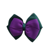 School uniform hair accessories Double Cherish Bow - Hunter Green Forest Green Base & Centre Ribbon Purple - Pinkberry Kisses