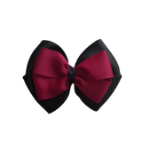 School uniform hair accessories Double Cherish Bow 11cm - Black Base & Centre Ribbon Burgundy - Pinkberry Kisses