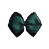 School uniform hair accessories Double Cherish Bow 9cm - Black Base & Centre Ribbon Dark Green Hunter Green- Pinkberry Kisses