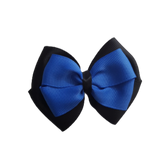 School uniform hair accessories Double Cherish Bow 9cm - Black Base & Centre Ribbon Electric Blue - Pinkberry Kisses