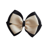 School uniform hair accessories Double Cherish Bow 9cm - Black Base & Centre Ribbon Ivory - Pinkberry Kisses