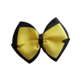 School uniform hair accessories Double Cherish Bow 9cm - Black Base & Centre Ribbon Lemon Yellow - Pinkberry Kisses