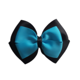 School uniform hair accessories Double Cherish Bow 9cm - Black Base & Centre Ribbon Methyl Blue - Pinkberry Kisses