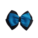 School uniform hair accessories Double Cherish Bow 9cm - Black Base & Centre Ribbon Royal Blue - Pinkberry Kisses