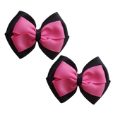 School uniform hair accessories Double Cherish Bow 11cm Non Slip Hair Clip School Hair Bow Black Base & Centre Ribbon Pinkberry Kisses Pair Hot Pink