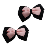 School uniform hair accessories Double Cherish Bow 11cm Non Slip Hair Clip School Hair Bow Black Base & Centre Ribbon Pinkberry Kisses Pair Light Pink