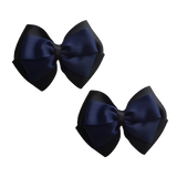 School uniform hair accessories Double Cherish Bow 11cm Non Slip Hair Clip School Hair Bow Black Base & Centre Ribbon Pinkberry Kisses Pair Navy Blue 