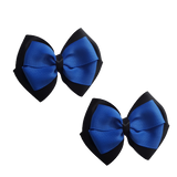 School uniform hair accessories Double Cherish Bow 11cm Non Slip Hair Clip School Hair Bow Black Base & Centre Ribbon Pinkberry Kisses Pair Royal Blue 