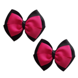 School uniform hair accessories Double Cherish Bow 11cm Non Slip Hair Clip School Hair Bow Black Base & Centre Ribbon Pinkberry Kisses Pair Shocking Pink 