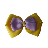 School uniform hair accessories Double Cherish Bow Non Slip Hair Clip Hair Bow Hair Tie - Daffodil Yellow Base & Centre Ribbon 11cm Pinkberry Kisses Daffodil Yellow Light Orchid 