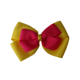School uniform hair accessories Double Cherish Bow Non Slip Hair Clip Hair Bow Hair Tie - Daffodil Yellow Base & Centre Ribbon 11cm Pinkberry Kisses Daffodil Yellow Shocking Pink 