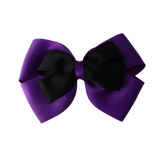 School uniform hair accessories Double Cherish Bow 11cm non Slip Hair Clip Hair Tie - Purple Base & Centre Ribbon - Pinkberry Kisses Purple Black 