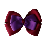 School uniform hair accessories Double Cherish Bow Non Slip Hair Clip Hair Bow Hair Tie - Burgundy Base & Centre Ribbon Burgundy Purple - Pinkberry Kisses