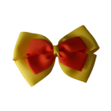 School uniform hair accessories Double Cherish Bow Non Slip Hair Clip Hair Bow Hair Tie - Daffodil Yellow Base & Centre Ribbon Pinkberry Kisses Daffodil Yellow Autumn Orange- 