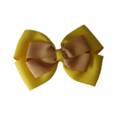 School uniform hair accessories Double Cherish Bow Non Slip Hair Clip Hair Bow Hair Tie - Daffodil Yellow Base & Centre Ribbon Pinkberry Kisses Daffodil Yellow Gold 