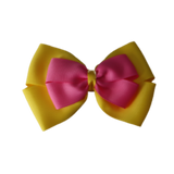 School uniform hair accessories Double Cherish Bow Non Slip Hair Clip Hair Bow Hair Tie - Daffodil Yellow Base & Centre Ribbon Pinkberry Kisses Daffodil Yellow Hot Pink 