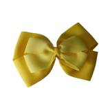 School uniform hair accessories Double Cherish Bow Non Slip Hair Clip Hair Bow Hair Tie - Daffodil Yellow Base & Centre Ribbon Pinkberry Kisses Daffodil Yellow Lemon Yellow 