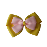 School uniform hair accessories Double Cherish Bow Non Slip Hair Clip Hair Bow Hair Tie - Daffodil Yellow Base & Centre Ribbon Pinkberry Kisses Daffodil Yellow Light Pink 