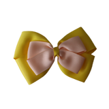 School uniform hair accessories Double Cherish Bow Non Slip Hair Clip Hair Bow Hair Tie - Daffodil Yellow Base & Centre Ribbon Pinkberry Kisses Daffodil Yellow Peach 