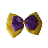 School uniform hair accessories Double Cherish Bow Non Slip Hair Clip Hair Bow Hair Tie - Daffodil Yellow Base & Centre Ribbon Pinkberry Kisses Daffodil Yellow Purple 