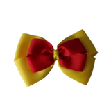 School uniform hair accessories Double Cherish Bow Non Slip Hair Clip Hair Bow Hair Tie - Daffodil Yellow Base & Centre Ribbon Pinkberry Kisses Daffodil Yellow Red