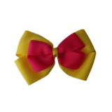 School uniform hair accessories Double Cherish Bow Non Slip Hair Clip Hair Bow Hair Tie - Daffodil Yellow Base & Centre Ribbon Pinkberry Kisses Daffodil Yellow Shocking Pink