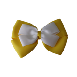 School uniform hair accessories Double Cherish Bow Non Slip Hair Clip Hair Bow Hair Tie - Daffodil Yellow Base & Centre Ribbon Pinkberry Kisses Daffodil Yellow White 