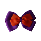 School uniform hair accessories Double Cherish Bow Non Slip Hair Clip Hair Bow Hair Tie - Purple Base & Centre Ribbon - Pinkberry Kisses Purple Autumn Orange 