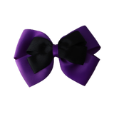 School uniform hair accessories Double Cherish Bow 11cm non Slip Hair Clip Hair Tie - Purple Base & Centre Ribbon - Pinkberry Kisses Purple Black 