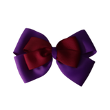 School uniform hair accessories Double Cherish Bow 11cm non Slip Hair Clip Hair Tie - Purple Base & Centre Ribbon - Pinkberry Kisses Purple Burgundy 