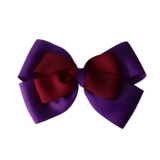 School uniform hair accessories Double Cherish Bow Non Slip Hair Clip Hair Bow Hair Tie - Purple Base & Centre Ribbon - Pinkberry Kisses Purple Burgundy 