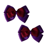 School uniform hair accessories Double Cherish Bow 11cm non Slip Hair Clip Hair Tie - Purple Base & Centre Ribbon - Pinkberry Kisses Purple Burgundy Pair 