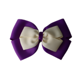School uniform hair accessories Double Cherish Bow 11cm non Slip Hair Clip Hair Tie - Purple Base & Centre Ribbon - Pinkberry Kisses Purple Cream Ivory  