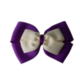 School uniform hair accessories Double Cherish Bow Non Slip Hair Clip Hair Bow Hair Tie - Purple Base & Centre Ribbon - Pinkberry Kisses Purple Ivory 