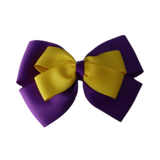 School uniform hair accessories Double Cherish Bow 11cm non Slip Hair Clip Hair Tie - Purple Base & Centre Ribbon - Pinkberry Kisses Purple Daffodil Yellow 