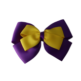 School uniform hair accessories Double Cherish Bow Non Slip Hair Clip Hair Bow Hair Tie - Purple Base & Centre Ribbon - Pinkberry Kisses Purple Daffodil Yellow 