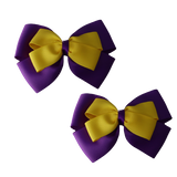 School uniform hair accessories Double Cherish Bow Non Slip Hair Clip Hair Bow Hair Tie - Purple Base & Centre Ribbon - Pinkberry Kisses Purple Daffodil Yellow Pair 