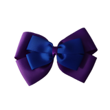 School uniform hair accessories Double Cherish Bow 11cm non Slip Hair Clip Hair Tie - Purple Base & Centre Ribbon - Pinkberry Kisses Purple Electric Blue 
