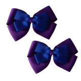 School uniform hair accessories Double Cherish Bow Non Slip Hair Clip Hair Bow Hair Tie - Purple Base & Centre Ribbon - Pinkberry Kisses Purple Electric Blue  pair 
