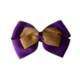 School uniform hair accessories Double Cherish Bow 11cm non Slip Hair Clip Hair Tie - Purple Base & Centre Ribbon - Pinkberry Kisses Purple Gold 