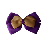 School uniform hair accessories Double Cherish Bow Non Slip Hair Clip Hair Bow Hair Tie - Purple Base & Centre Ribbon - Pinkberry Kisses Purple Gold 