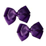 School uniform hair accessories Double Cherish Bow 11cm non Slip Hair Clip Hair Tie - Purple Base & Centre Ribbon - Pinkberry Kisses Purple Grape Pair 