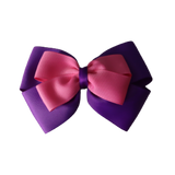 School uniform hair accessories Double Cherish Bow 11cm non Slip Hair Clip Hair Tie - Purple Base & Centre Ribbon - Pinkberry Kisses Purple Hot Pink 