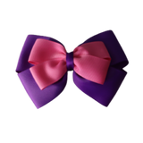 School uniform hair accessories Double Cherish Bow Non Slip Hair Clip Hair Bow Hair Tie - Purple Base & Centre Ribbon - Pinkberry Kisses Purple Hot Pink