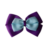 School uniform hair accessories Double Cherish Bow 11cm non Slip Hair Clip Hair Tie - Purple Base & Centre Ribbon - Pinkberry Kisses Purple Light Blue 